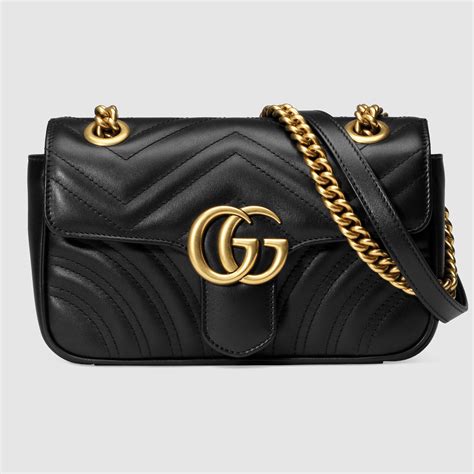 Gg marmont leather mini bag Gucci Black in Leather 